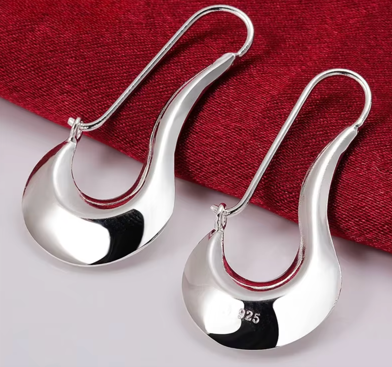 Fine 925 Sterling Silver Hoop Drop Earrings for Women