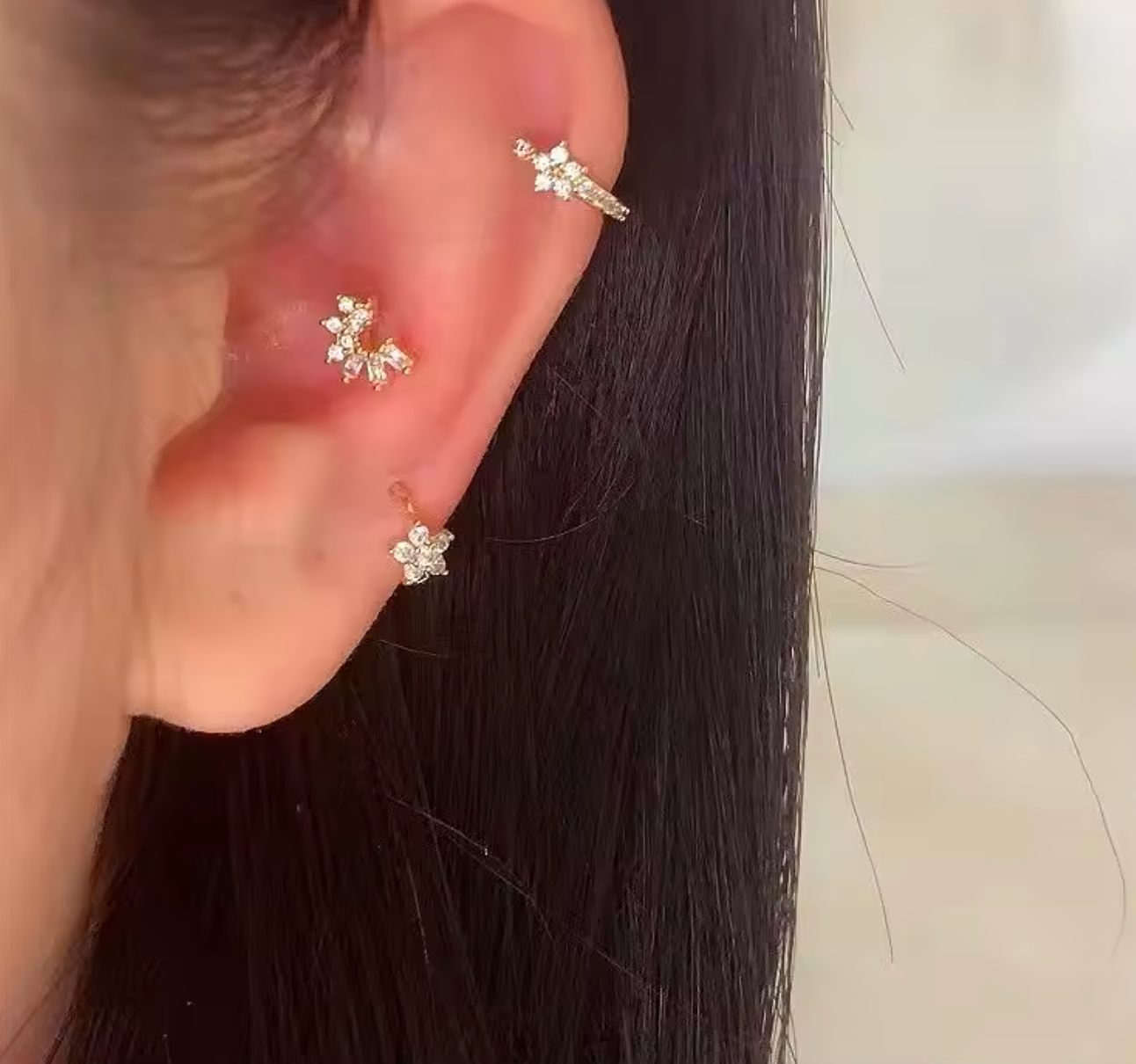 Fashion Stainless Steel Zircon Star Hoop Earrings