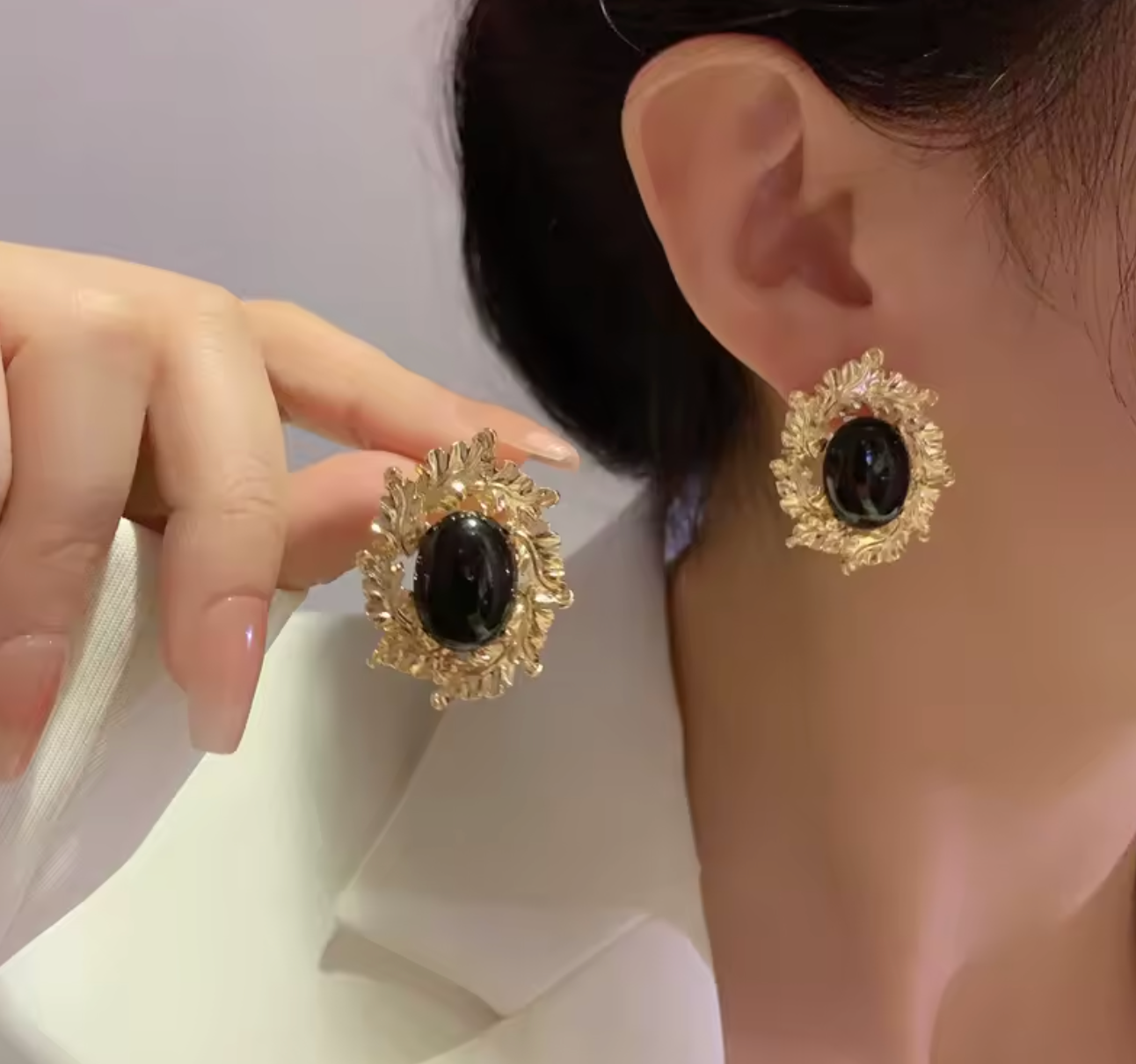 Retro 925 Silver Needle Oval Earrings