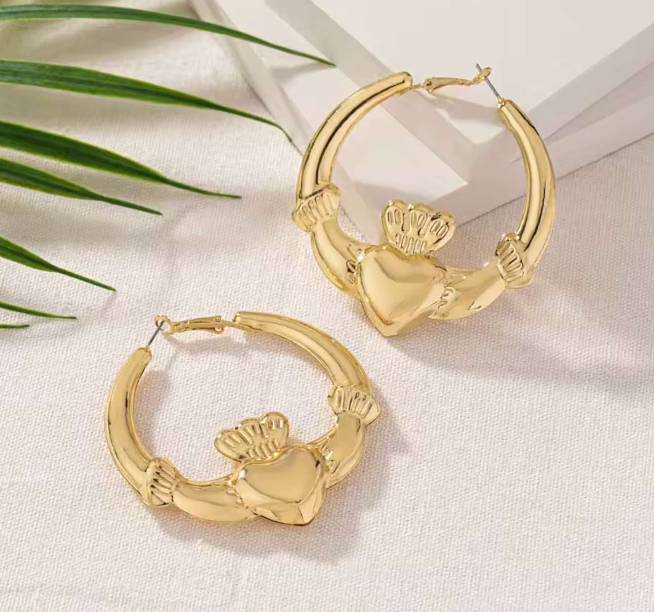 Vintage Gold Color Heart Hoop Earrings