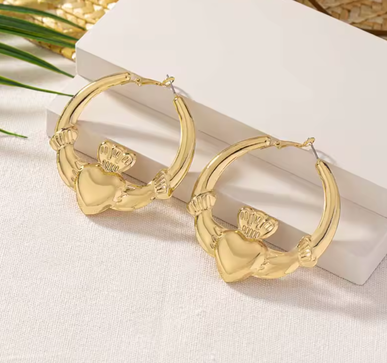 Vintage Gold Color Heart Hoop Earrings