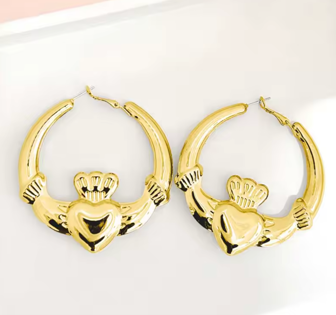Vintage Gold Color Heart Hoop Earrings