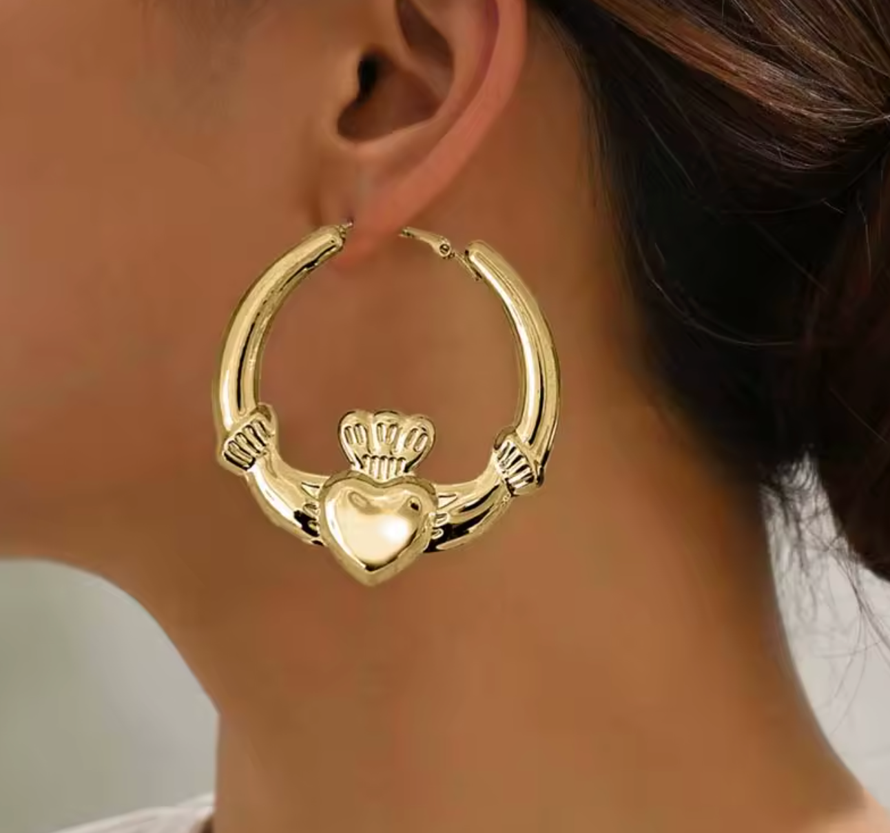 Vintage Gold Color Heart Hoop Earrings