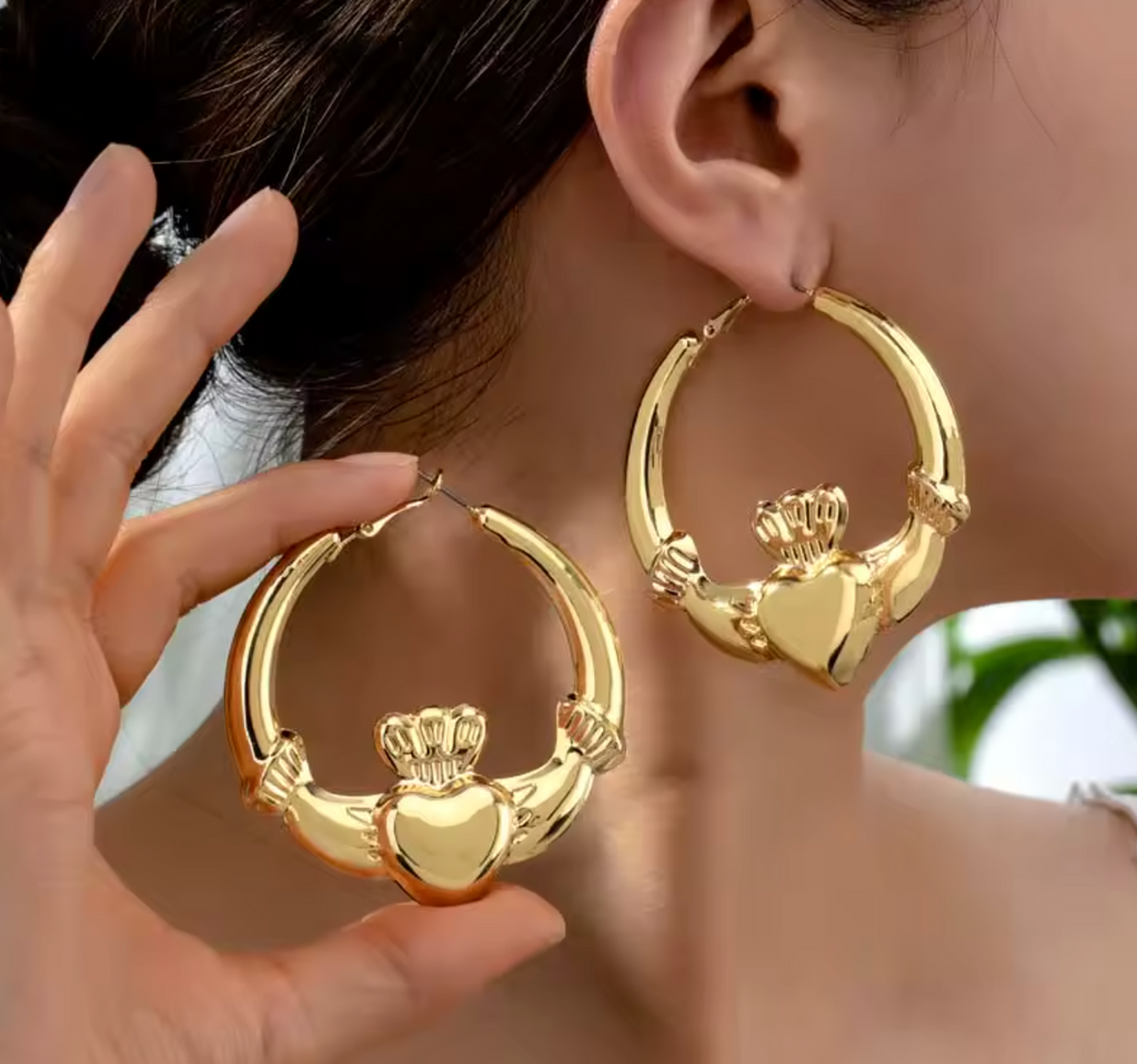 Vintage Gold Color Heart Hoop Earrings