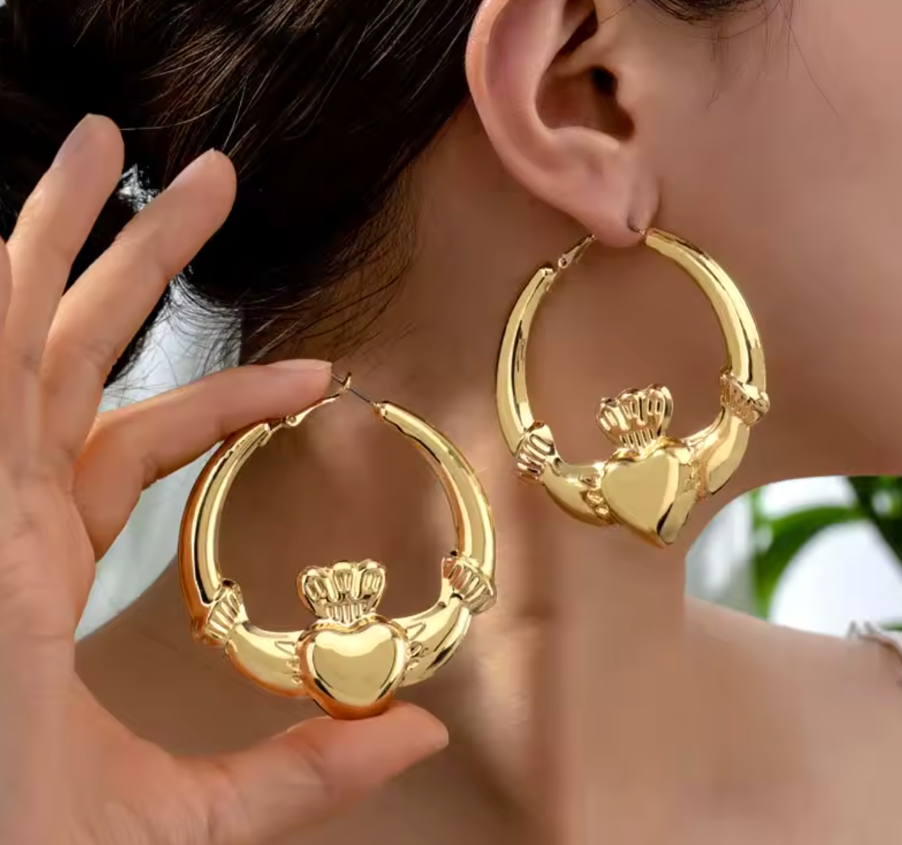 Vintage Gold Color Heart Hoop Earrings
